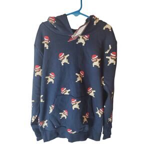 Denim + Flower Santa Pug Hooded Sweatshirt, NWT, Size 11/12